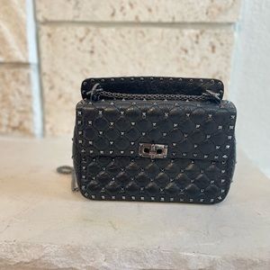 Valentino
Craquele Nappa Medium Rockstud Spike Shoulder Bag Black